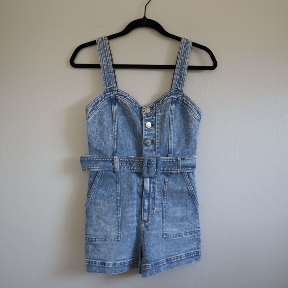 Alice + Olivia Kei Sweetheart Neckline Denim Romper Size 25